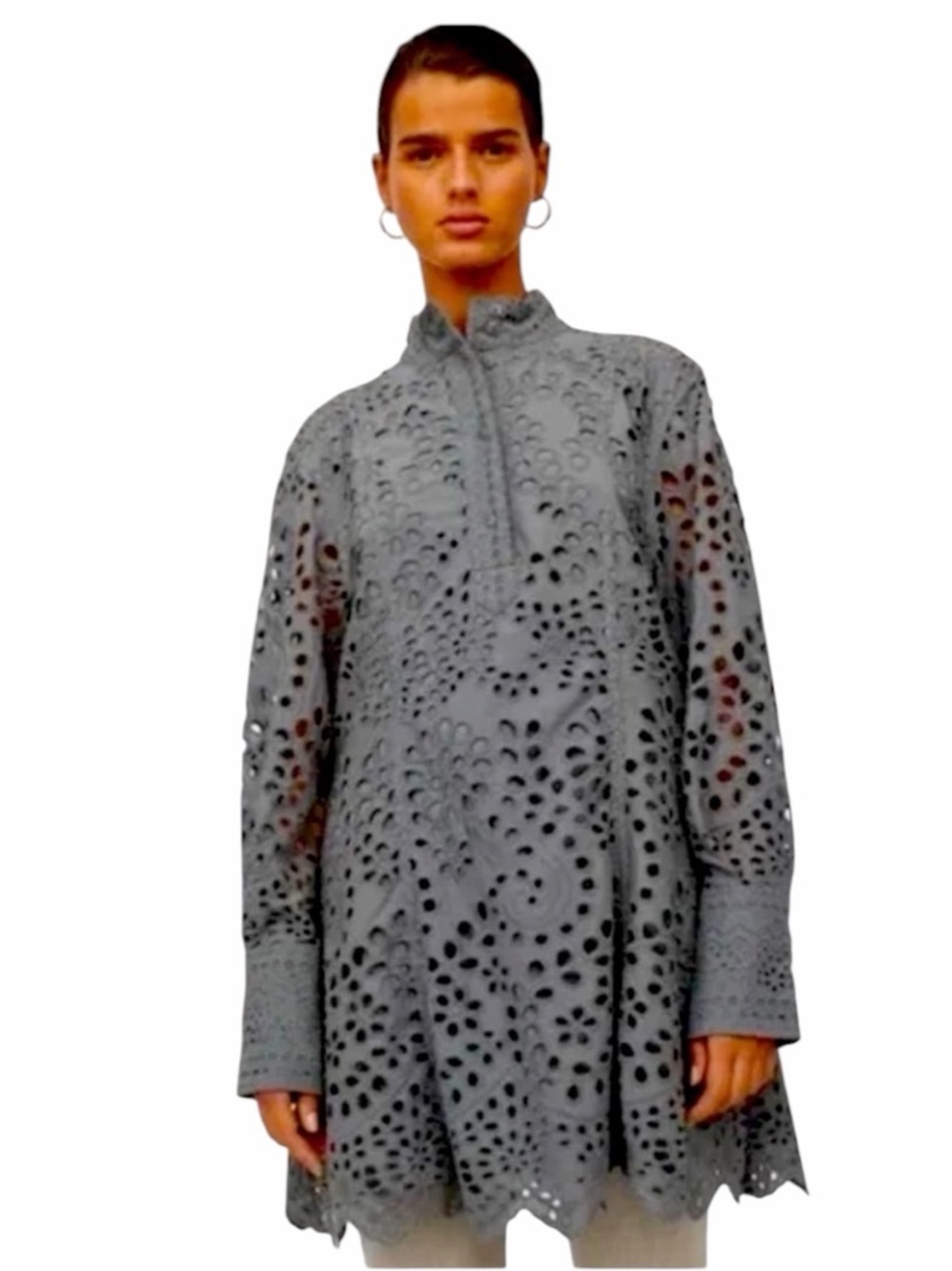 H&M Limited Edition Grey Embroidered eyelet Mini Crochet dress